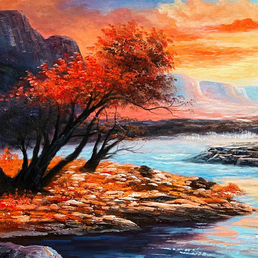AUTUMN RIVER: Panoramic Sunset Sky Reflecting In Flowing Water Canvas