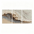 WHITE SEA: 3D Wave Relief Sand Textured Plaster Canvas Set of 3