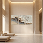 WHITE SEA: 3D Wave Relief Sand Textured Plaster Canvas Set of 3