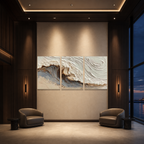 WHITE SEA: 3D Wave Relief Sand Textured Plaster Canvas Set of 3