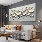 WHITE BLOSSOM SERENADE: 3D Textured White Flowers Delicate Petals Canvas