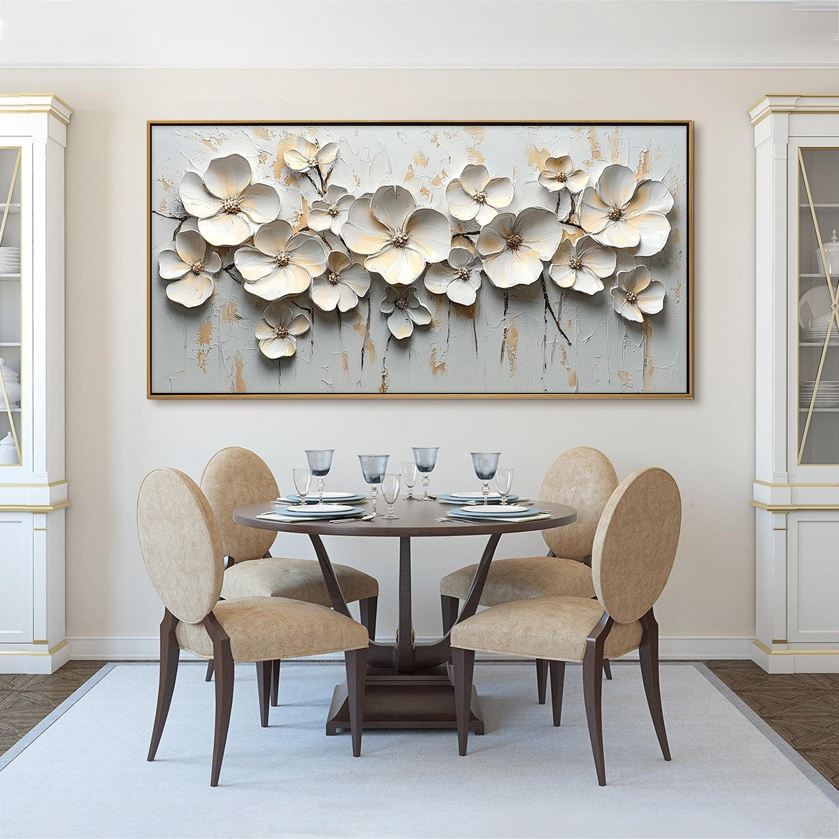 WHITE BLOSSOM SERENADE: 3D Textured White Flowers Delicate Petals Canvas