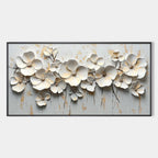 White Blossom Serenade: Original 3D Floral Oil Painting - Textured White Wall Art Decor
