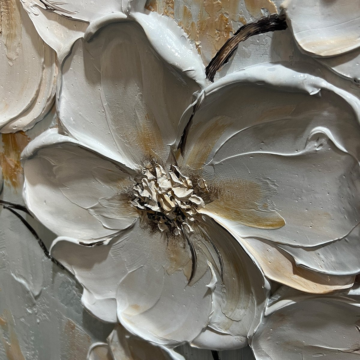 WHITE BLOSSOM SERENADE: 3D Textured White Flowers Delicate Petals Canvas