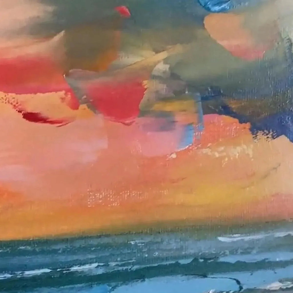 SEASIDE SUNSET SERENADE: Textured Coastal Sunset Wall Art