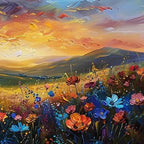 SUNSET SERENADE: Wildflower Meadow Golden Sunset Impasto Canvas