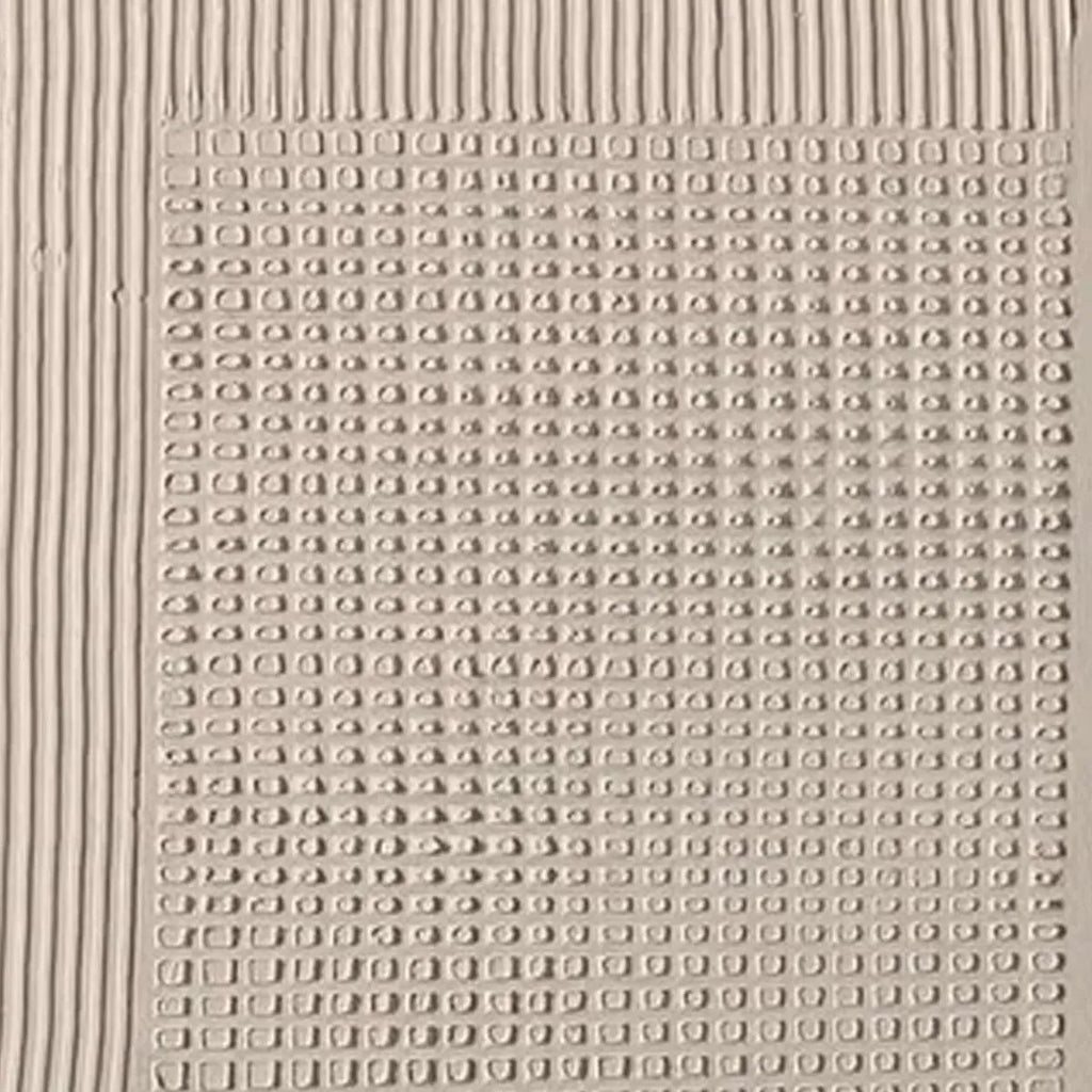 Javier Ramirez Textured Grid Duo beige abstract art, minimalist painting with textured grid and lines for modern decor.