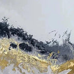 Gold & Grey Abstract Triptych painting set with impasto texture and metallic gold leaf accents.