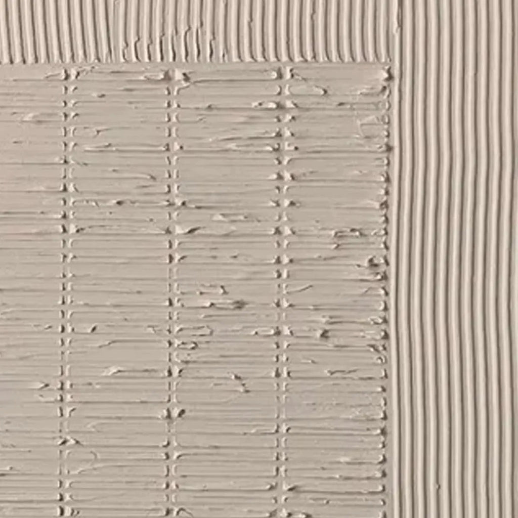 Javier Ramirez Textured Grid Duo: Beige abstract painting, minimalist texture, modern elegance for living room decor.