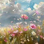 COSMOS FIELD: Colorful Cosmos Wildflowers Textured Impasto Canvas