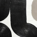ARCHES TRIPTYCH textured art close-up: raised black lines form minimalist arches on white, showing tactile paint detail.