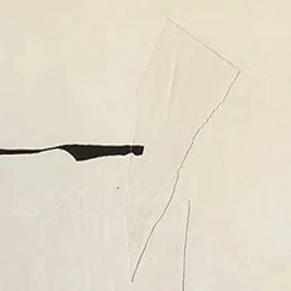 Minimalist abstract diptych: black geometric form on beige, with subtle grey lines showcasing details and composition.
