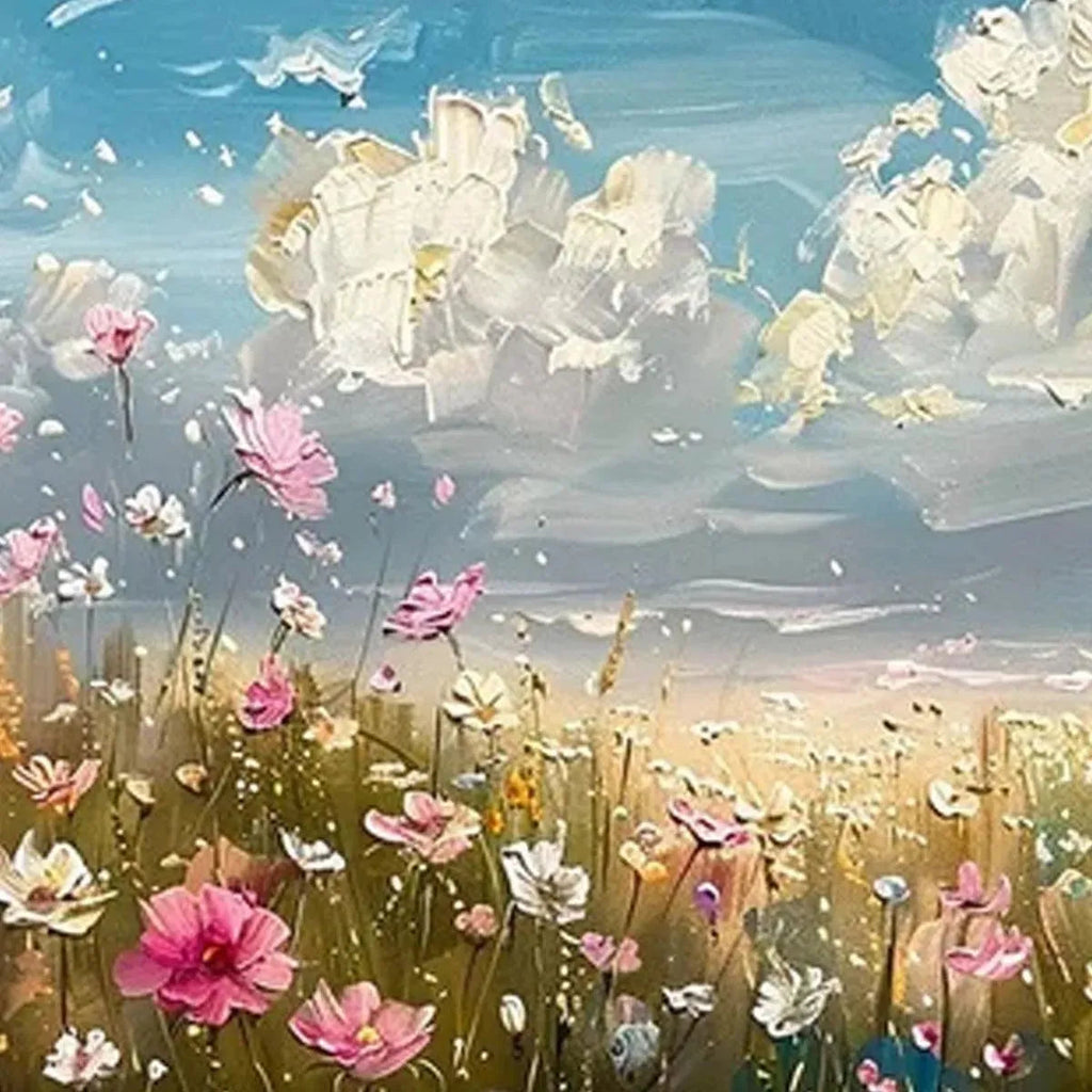COSMOS FIELD: Colorful Cosmos Wildflowers Textured Impasto Canvas