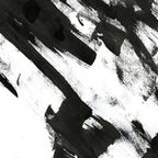 Close-up of a black and white abstract triptych painting by Javier Ramirez, showcasing bold brushstrokes and texture.