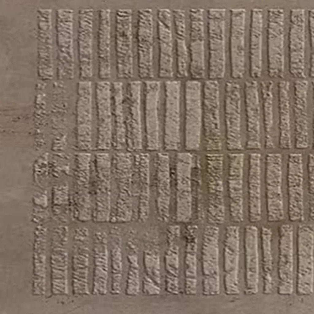 Javier Ramirez's Textured Rectangle Array: Minimalist brown painting, vertical textured rectangles, ideal for modern decor.