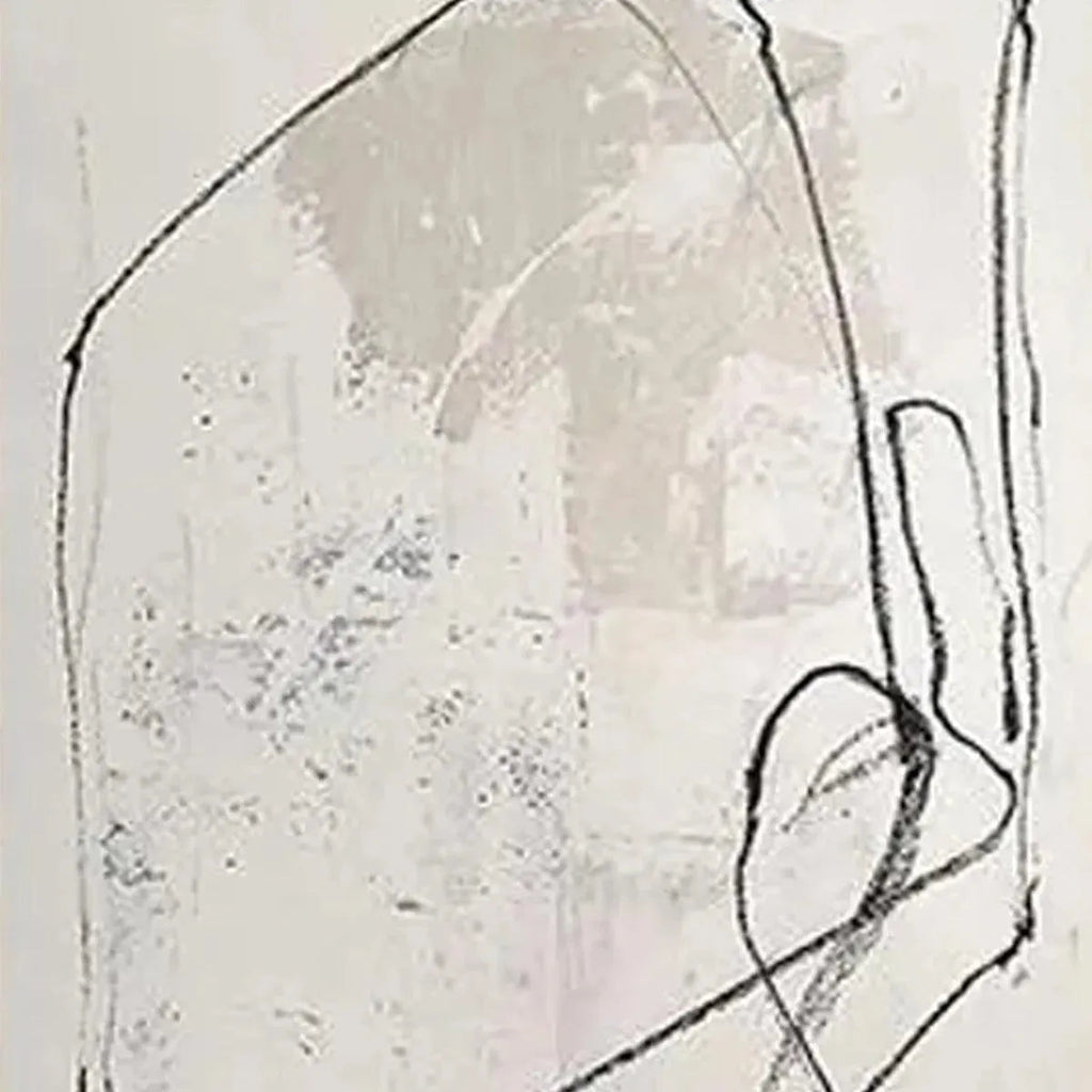 Minimalist diptych, beige abstract painting with organic black line art by Javier Ramirez.