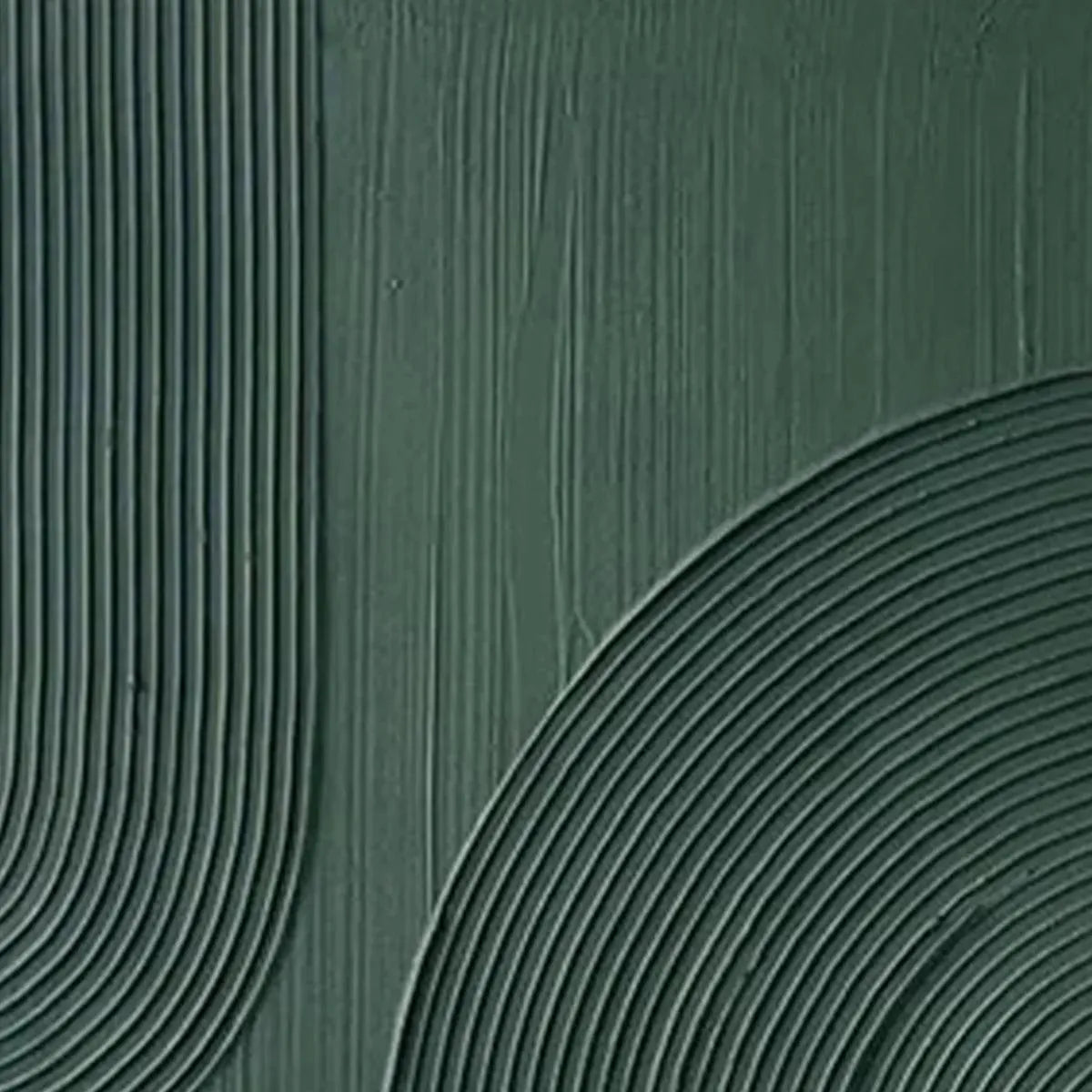 Close-up of Isabella Rossi's green textured abstract painting, showing raised linear arches and tactile depth.