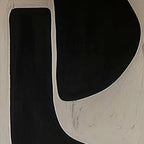 Close-up of Javier Ramirez's Black & Beige Abstract Diptych II, organic black shapes on textured beige with white strokes.
