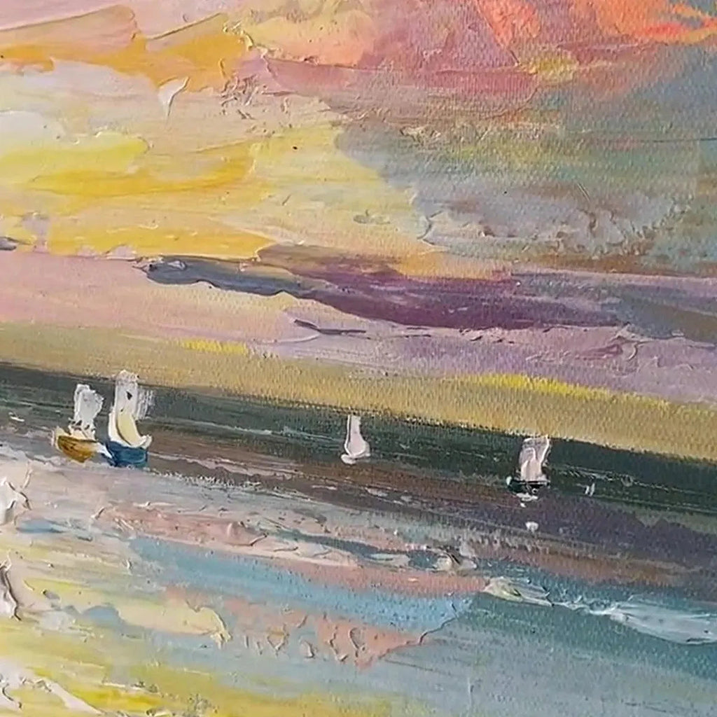 SAILBOATS AT SUNSET: Vertical Coastal Sunset Wall Art