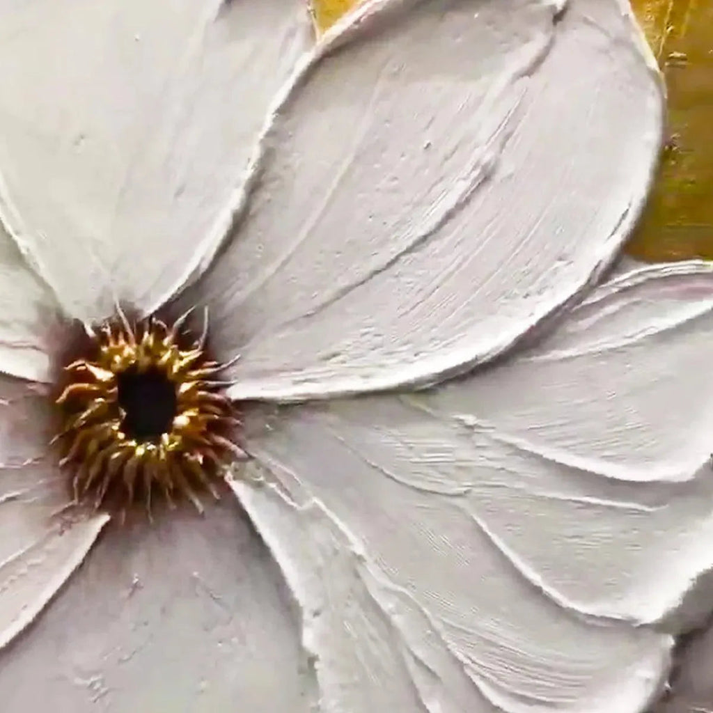 GOLDEN WHISPERS: Gold White Textured Floral Elegant Impasto Canvas