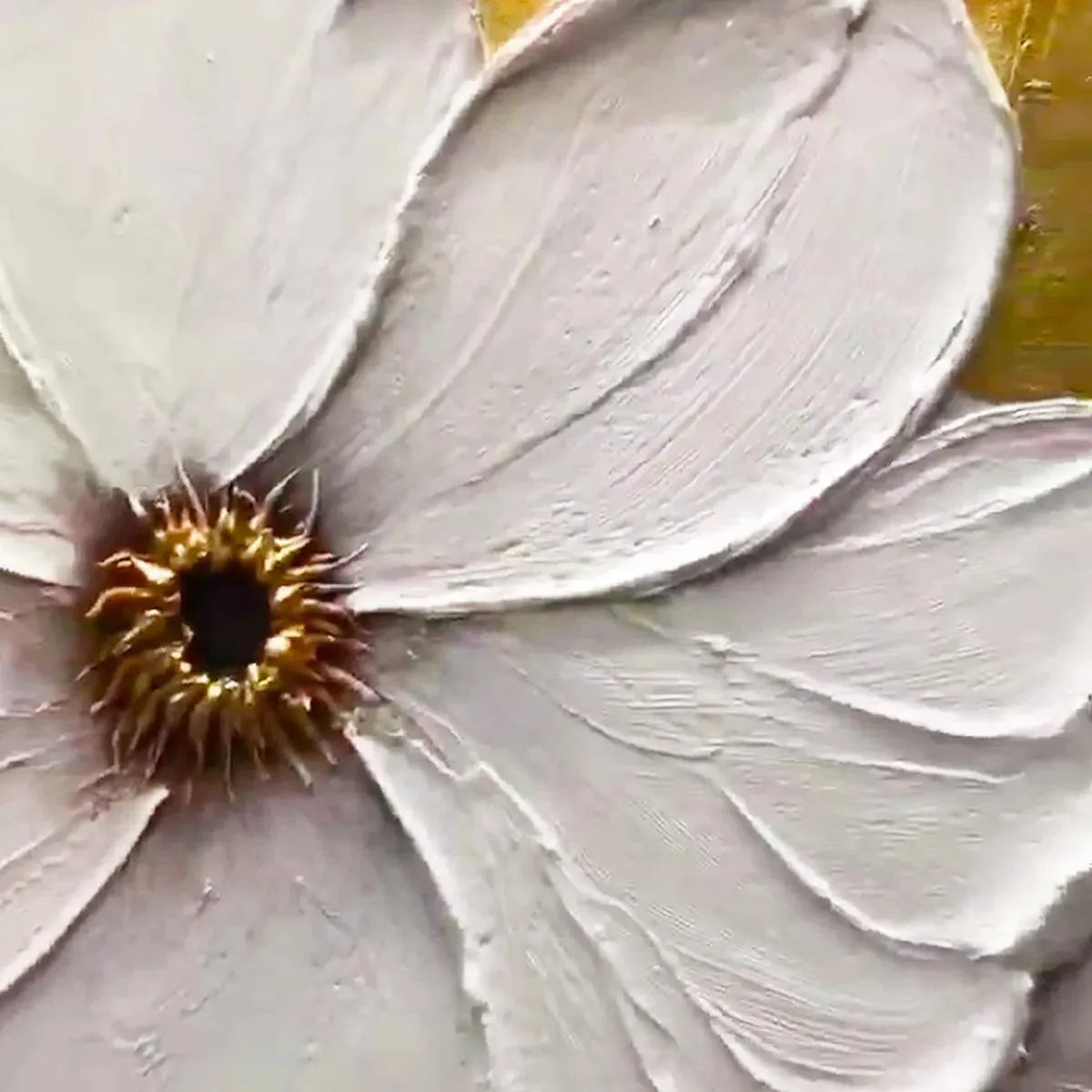 GOLDEN WHISPERS: Gold White Textured Floral Elegant Impasto Canvas