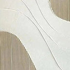 Close up of textured white lines art, showing raised white lines on beige background with thin vertical brown lines.