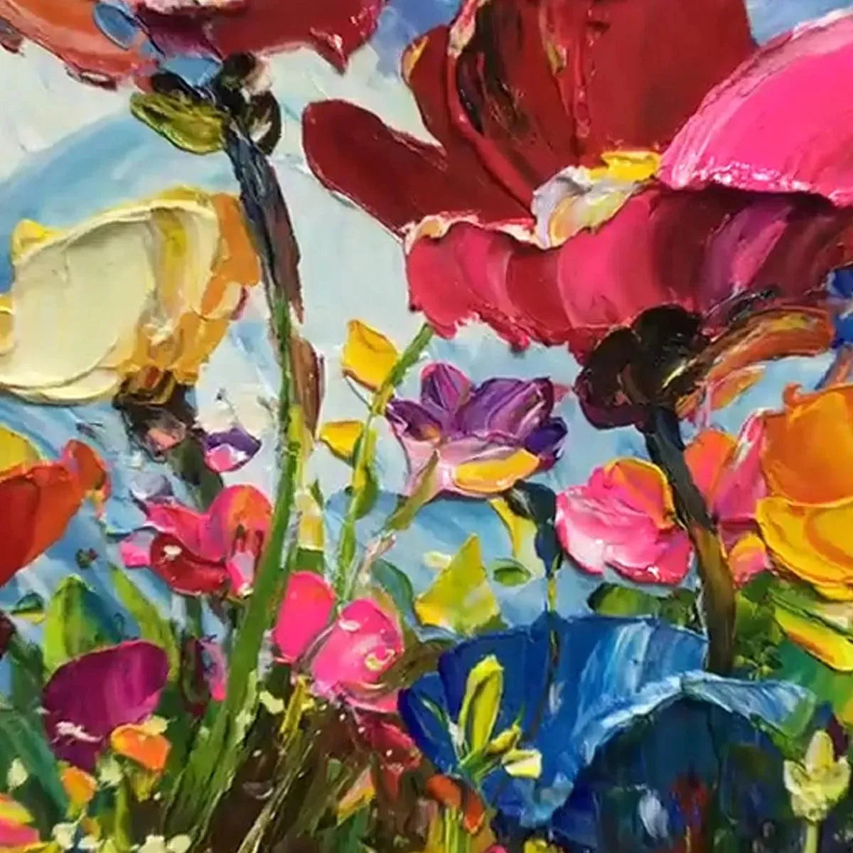 FIELD OF DREAMS: Colorful Wildflower Meadow Thick Impasto Canvas