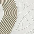 Close up of Textured White Lines Diptych: beige curved lines and white raised geometric lines abstract textured painting.