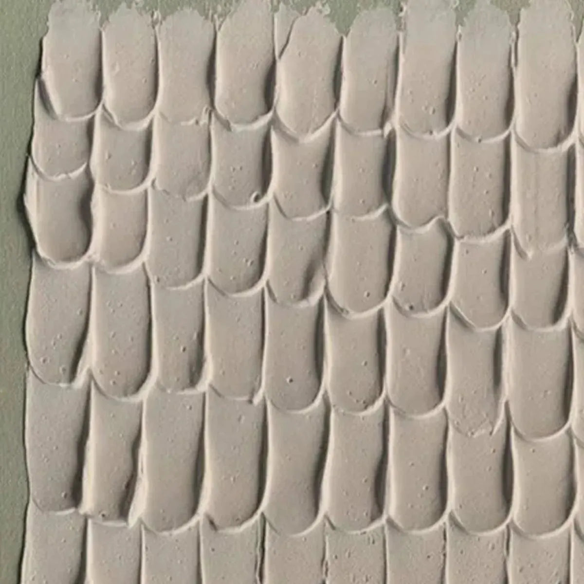 Textured Scales abstract art by Liam O'Connell, scale pattern in neutral tones on green, Wabi Sabi style.