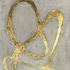 Close-up of Golden Abstract Diptych painting with textured raised gold lines on a light gray background.