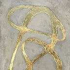 Close-up of textured abstract art featuring raised gold lines on a matte gray background, highlighting artisanal quality.
