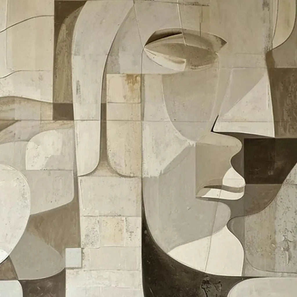 ABSTRACT FACES: Cubist Geometric Neutral Tones Portrait Canvas