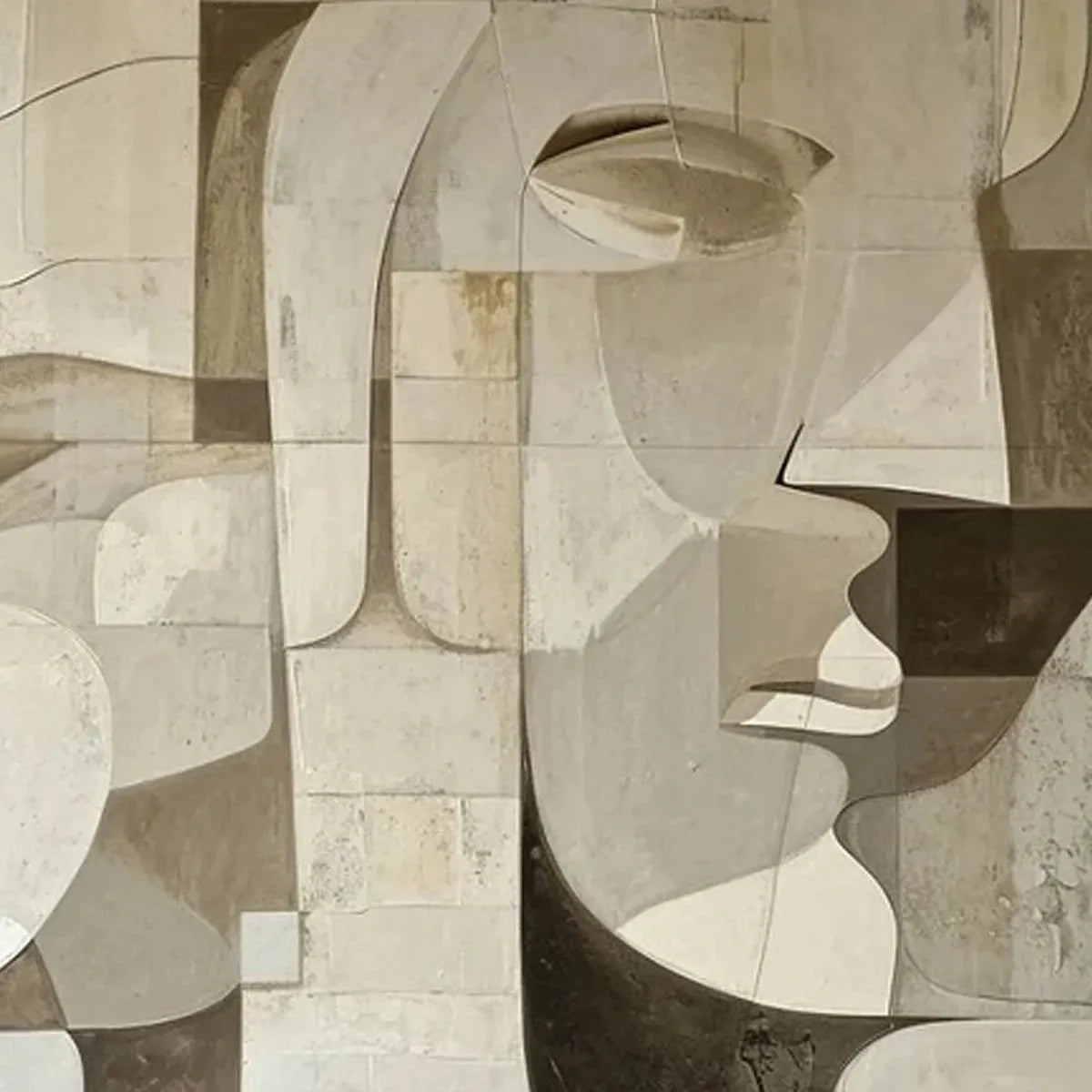 ABSTRACT FACES: Cubist Geometric Neutral Tones Portrait Canvas