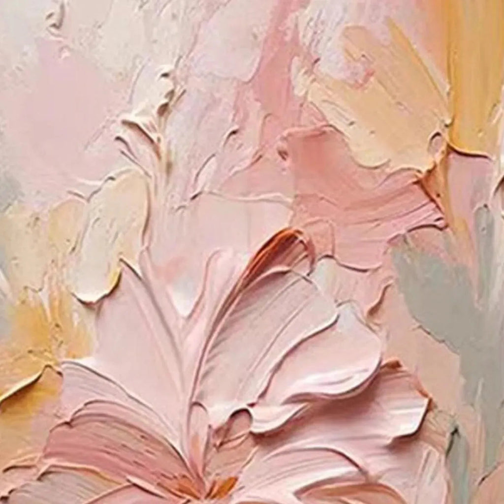 BLUSHING BLOOMS: Textured Impasto Pink Peach Cream Flowers Canvas