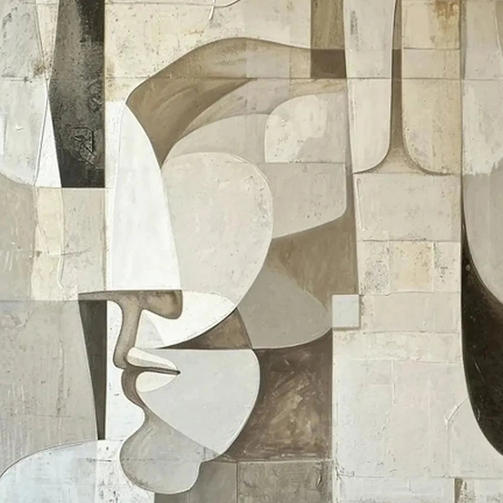 ABSTRACT FACES: Cubist Geometric Neutral Tones Portrait Canvas