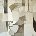 ABSTRACT FACES: Cubist Geometric Neutral Tones Portrait Canvas