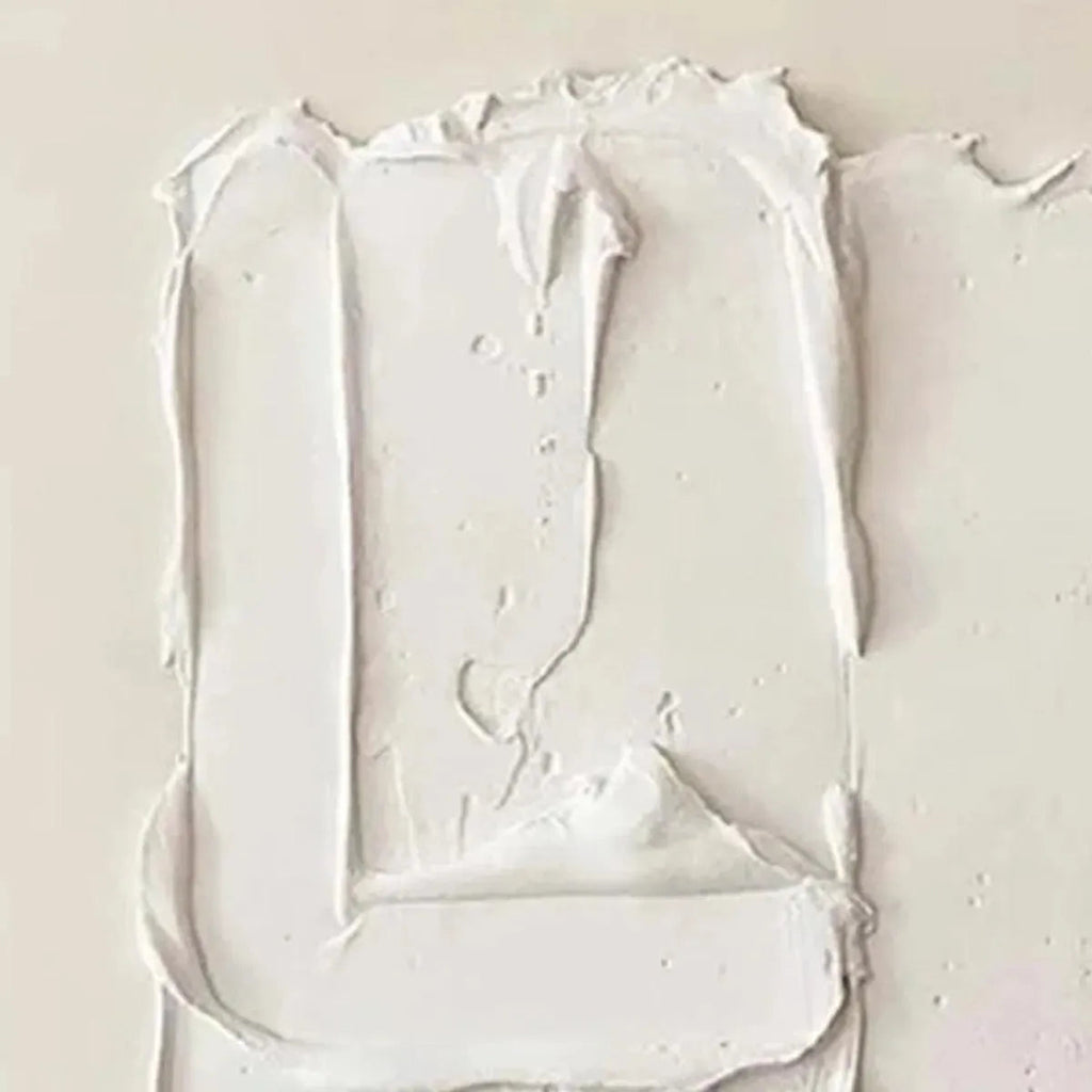 Liam O'Connell's 'White Textured Relief'. Abstract white painting with thick texture, Wabi Sabi style, modern home decor.