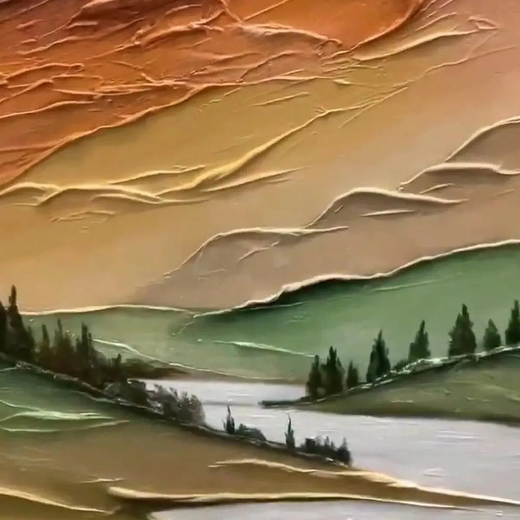 GOLDEN VALLEY: Textured Green Gold Orange Warm Mountain Landscape Canvas