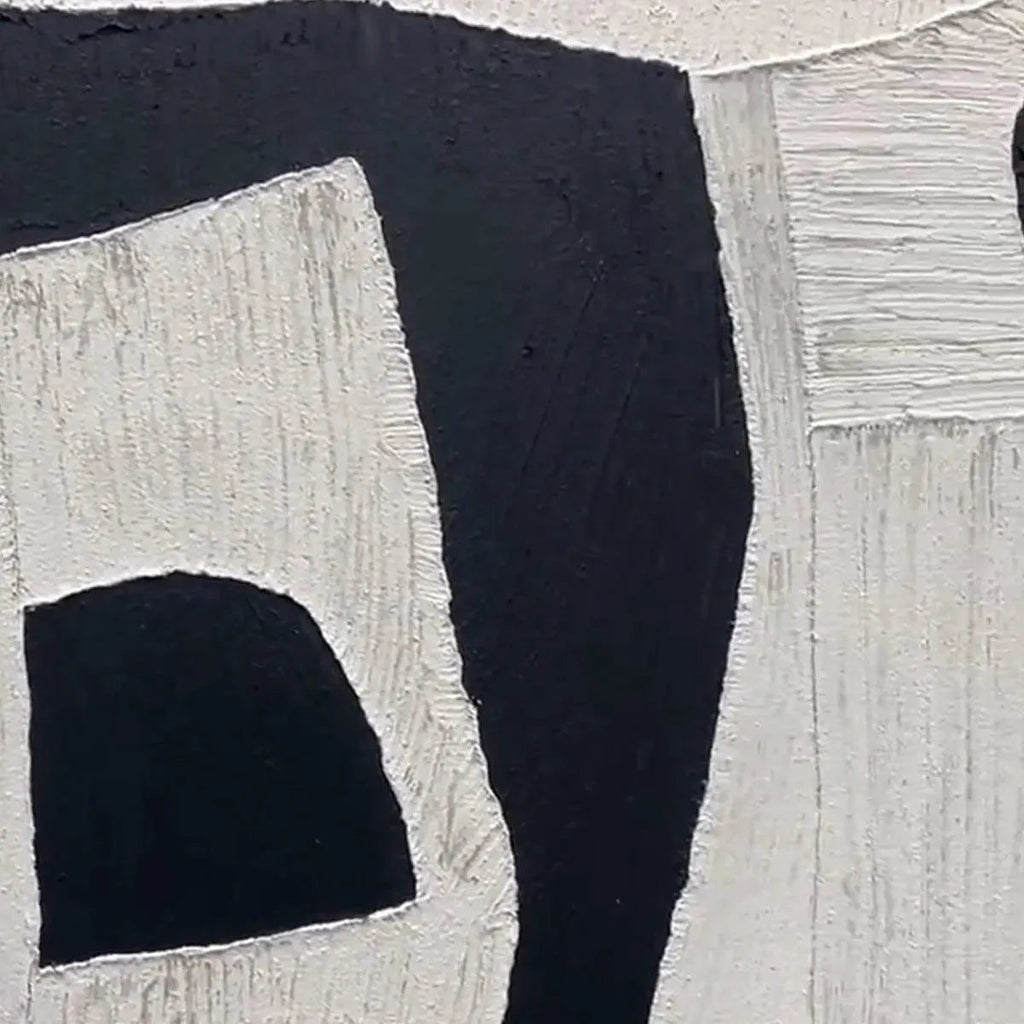 Black and white minimalist abstract painting by Javier Ramirez, textured artwork, modern art for home decor, premium canvas.