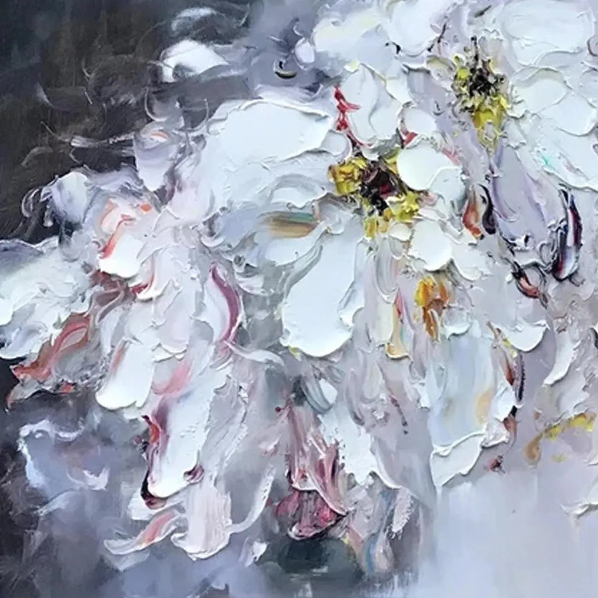 WHITE PETAL DREAM: Soft White Impasto Flowers Textured Panoramic Canvas
