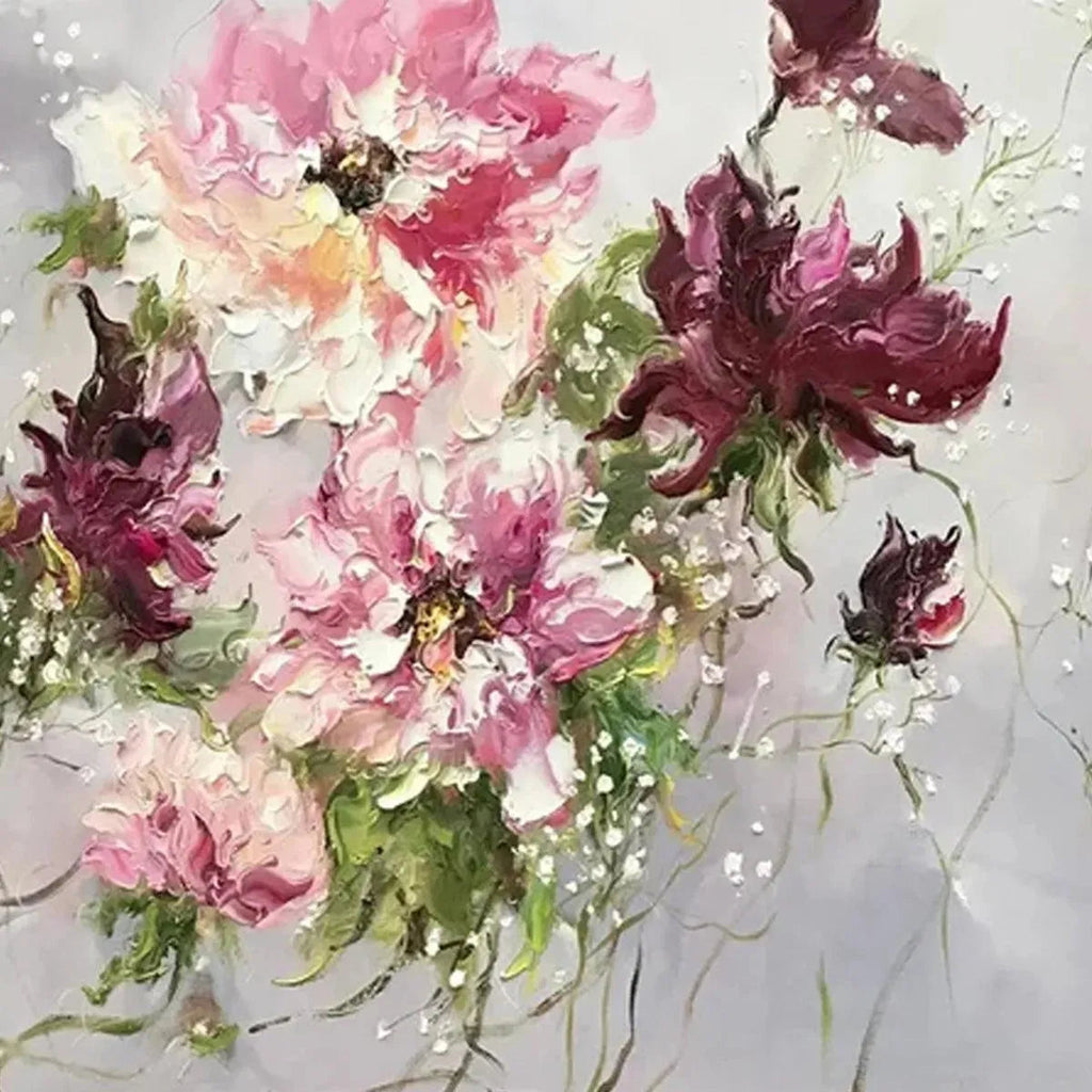 WILD ROSE WHISPERS: Impressionistic Romantic Pinks Burgundy Wild Roses Canvas