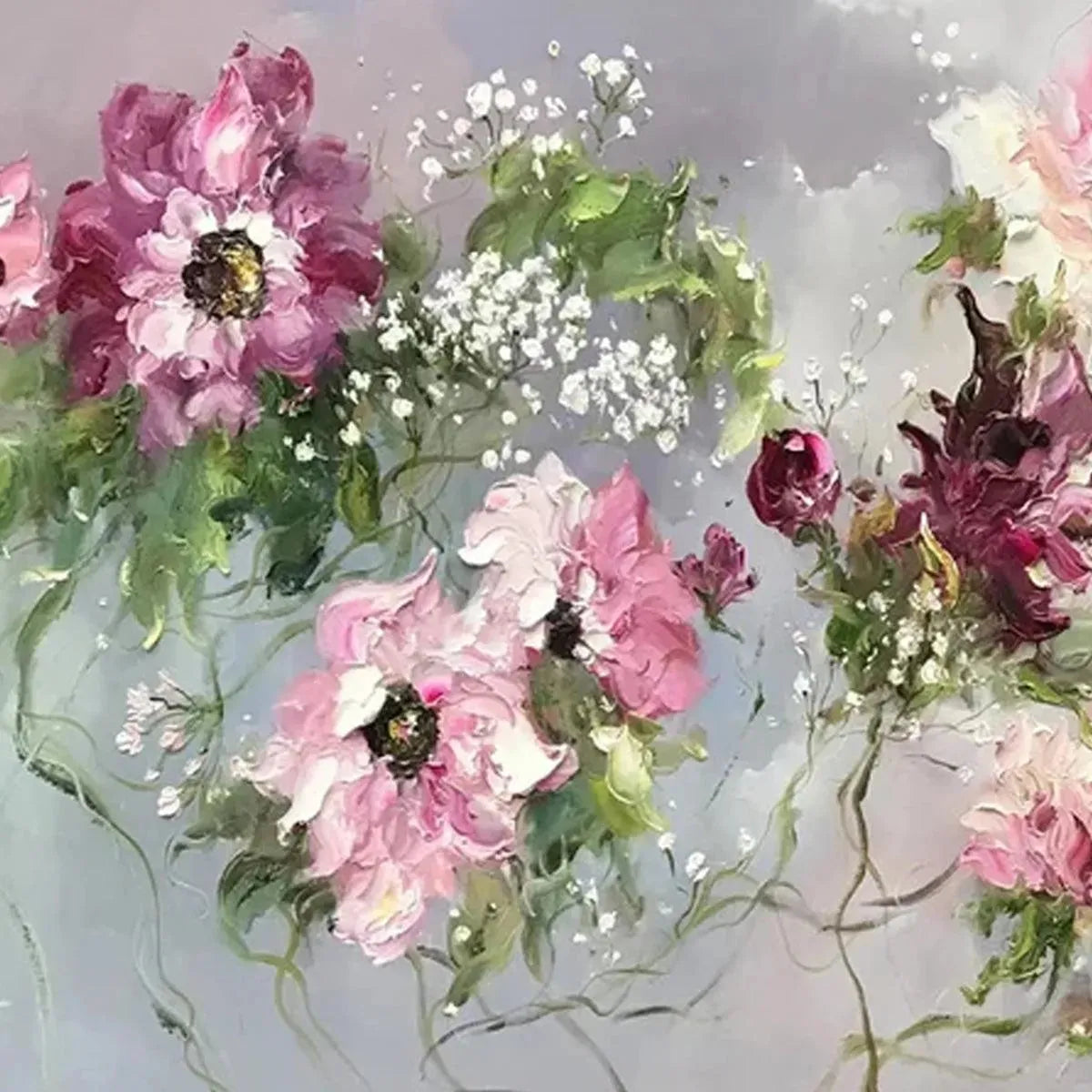 WILD ROSE WHISPERS: Impressionistic Romantic Pinks Burgundy Wild Roses Canvas