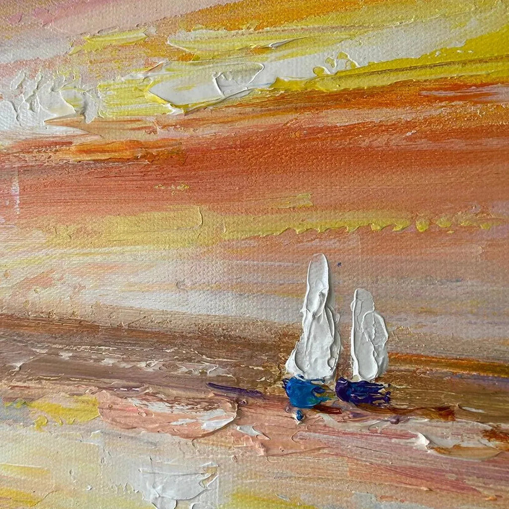 SAILING AT SUNSET: Textured Sailboats Gliding Tranquil Sea Vibrant Canvas