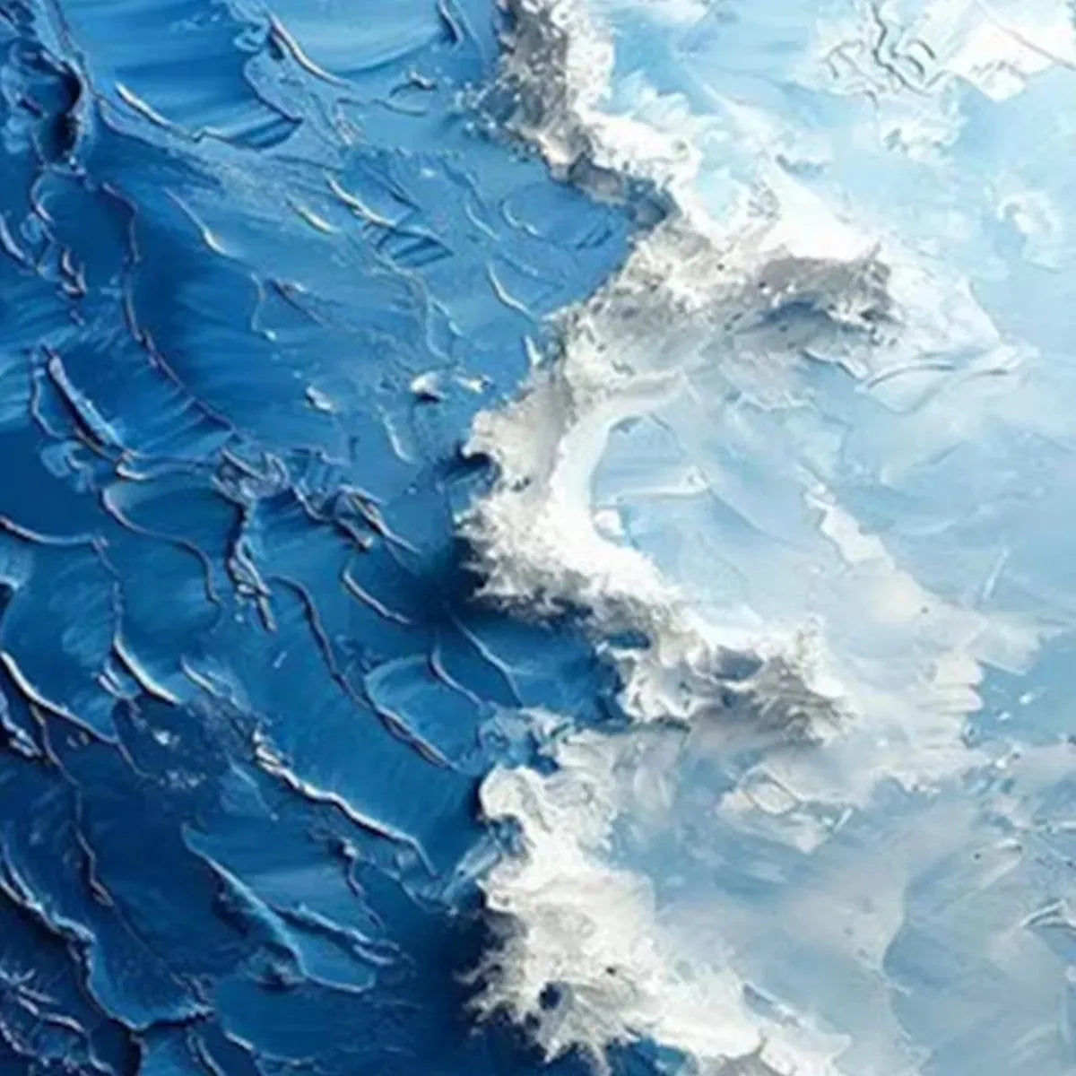 OCEANIC WHISPERS: Impasto Blue White Wave Depth Textured Canvas