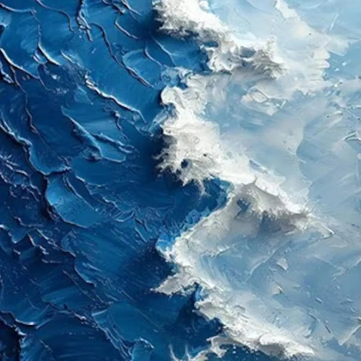 OCEANIC WHISPERS: Impasto Blue White Wave Depth Textured Canvas