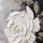 Textured white rose impasto painting, square wall art, Isabella Rossi artwork, with 3D white rose and dark background