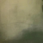 Olive Serenity vertical abstract painting with muted olive green gradient and subtle textured brushstrokes.