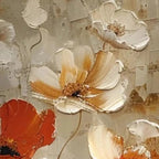 CRIMSON FIELDS: Red White Floral Oil Painting