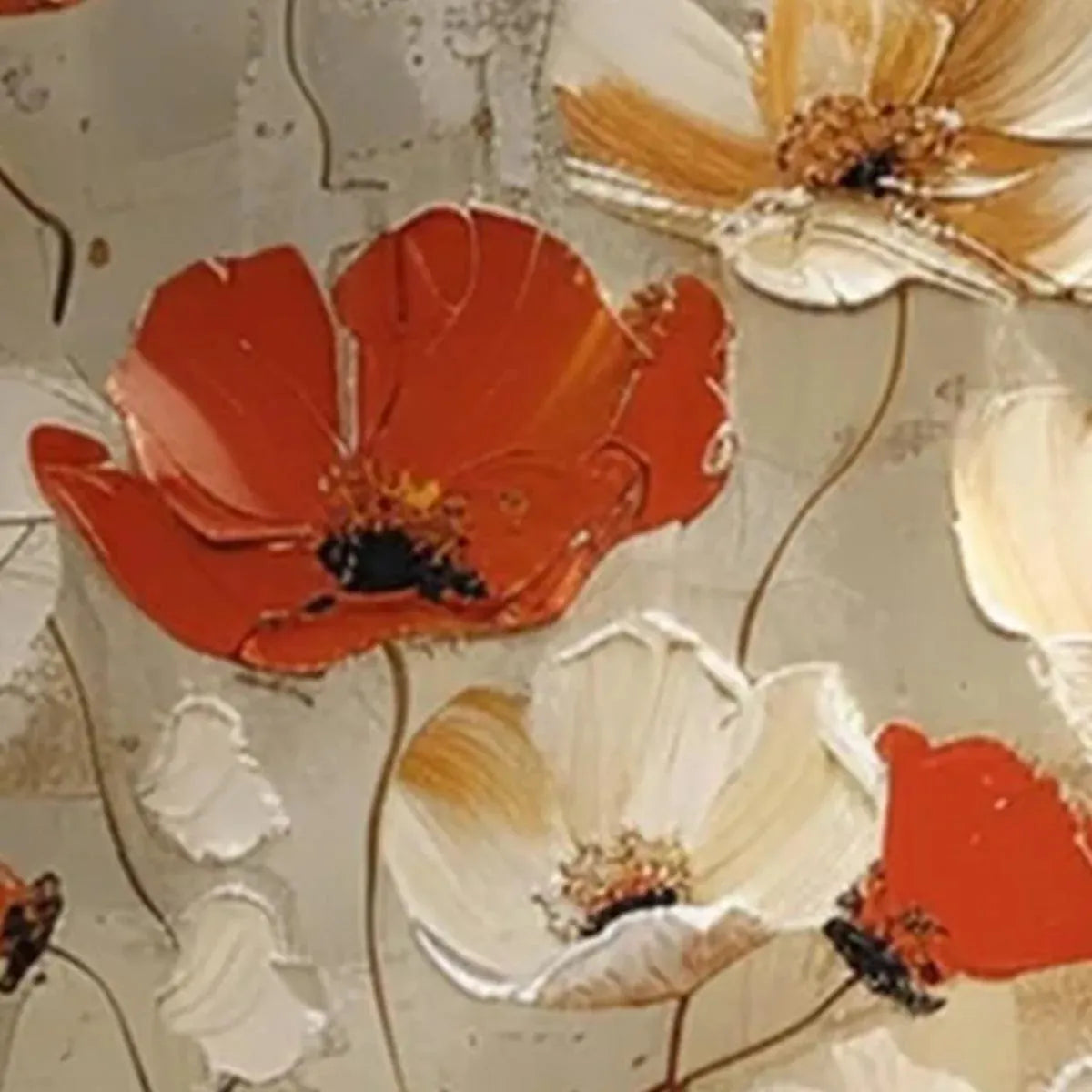 CRIMSON FIELDS: Red White Floral Oil Painting