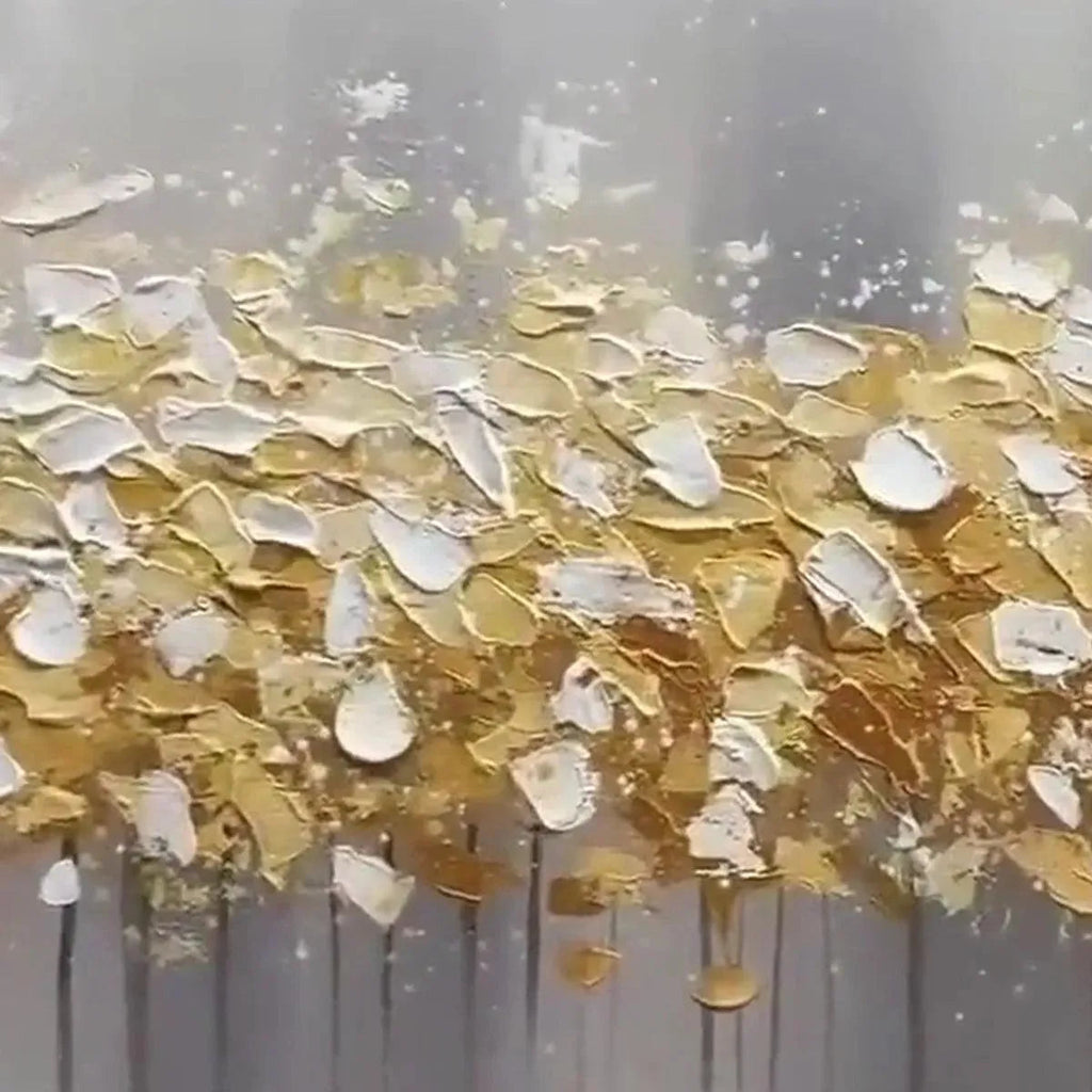 GOLDEN DRIZZLE: Textured Delicate Gold Drizzle Panoramic Canvas